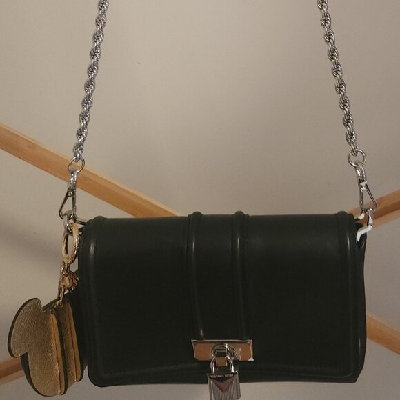SILVER CHAINS!MICHAEL KORS Handbag w/Silver Lock & Link Chain BLK AUTHENTIC NEW - Picture 2 of 5